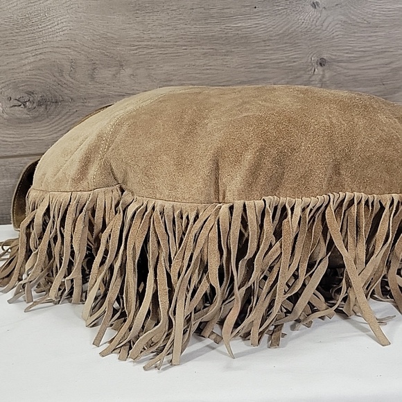 Rapsodia Suede Fringe Hobo Crossbody Shoulder Bag - Tan - Picture 12 of 16